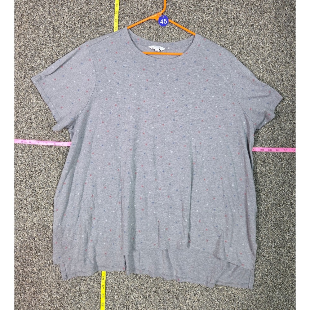 Lucky Brand T-Shirt Womens 3X Gray Star Print Short Sleeve Crew Neck Slit Hem